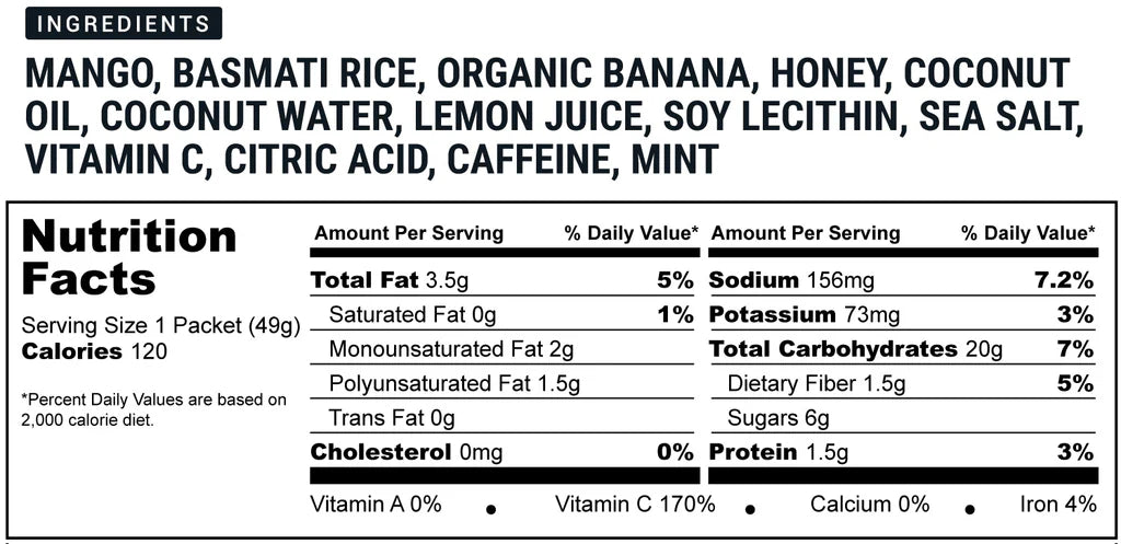 Mango Mint Energy Gel with 30 mg of Caffeine 120 Kcal